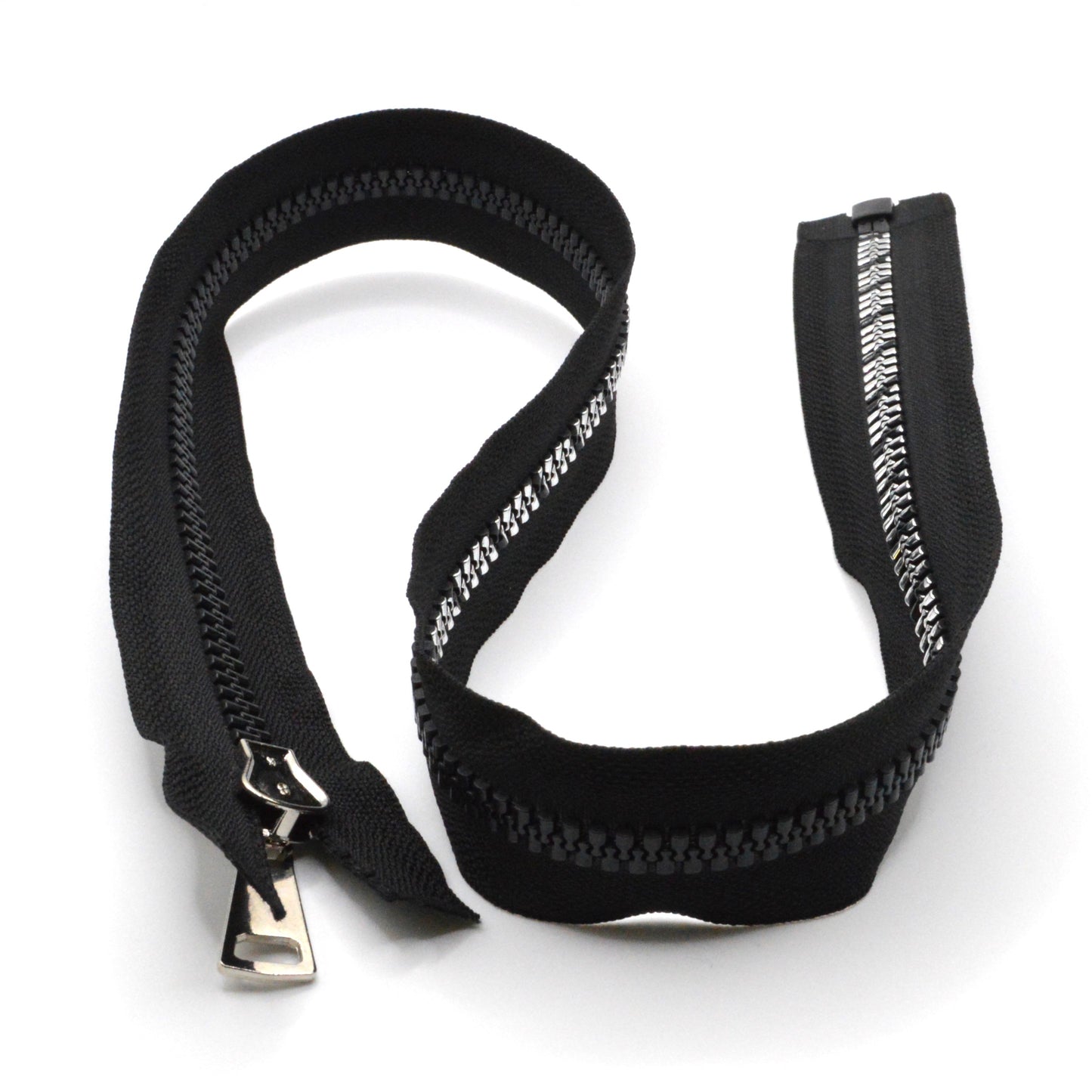 Fermeture éclair décorative zip à glissière séparable injectée 70cm (maille 5 mm / N°5) - Argenté et Noir