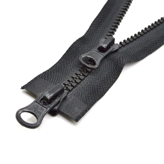Fermeture éclair zip double curseur injectée 70cm 80cm 100cm (maille 5 mm / N°5) - Noir