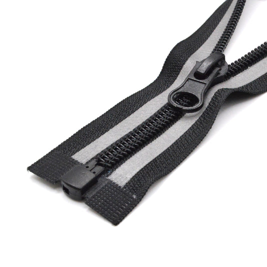 Fermeture éclair réfléchissante zip à glissière séparable spirale 75 cm (maille 5 mm / N°5) - Noir