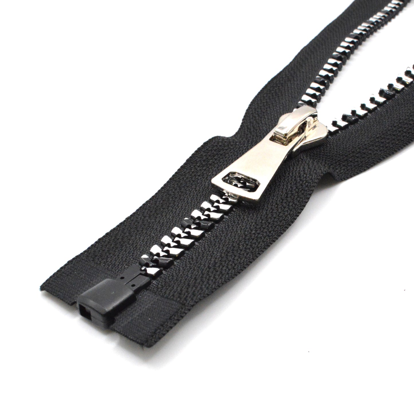 Fermeture éclair décorative zip à glissière séparable injectée 70cm (maille 5 mm / N°5) - Argenté et Noir
