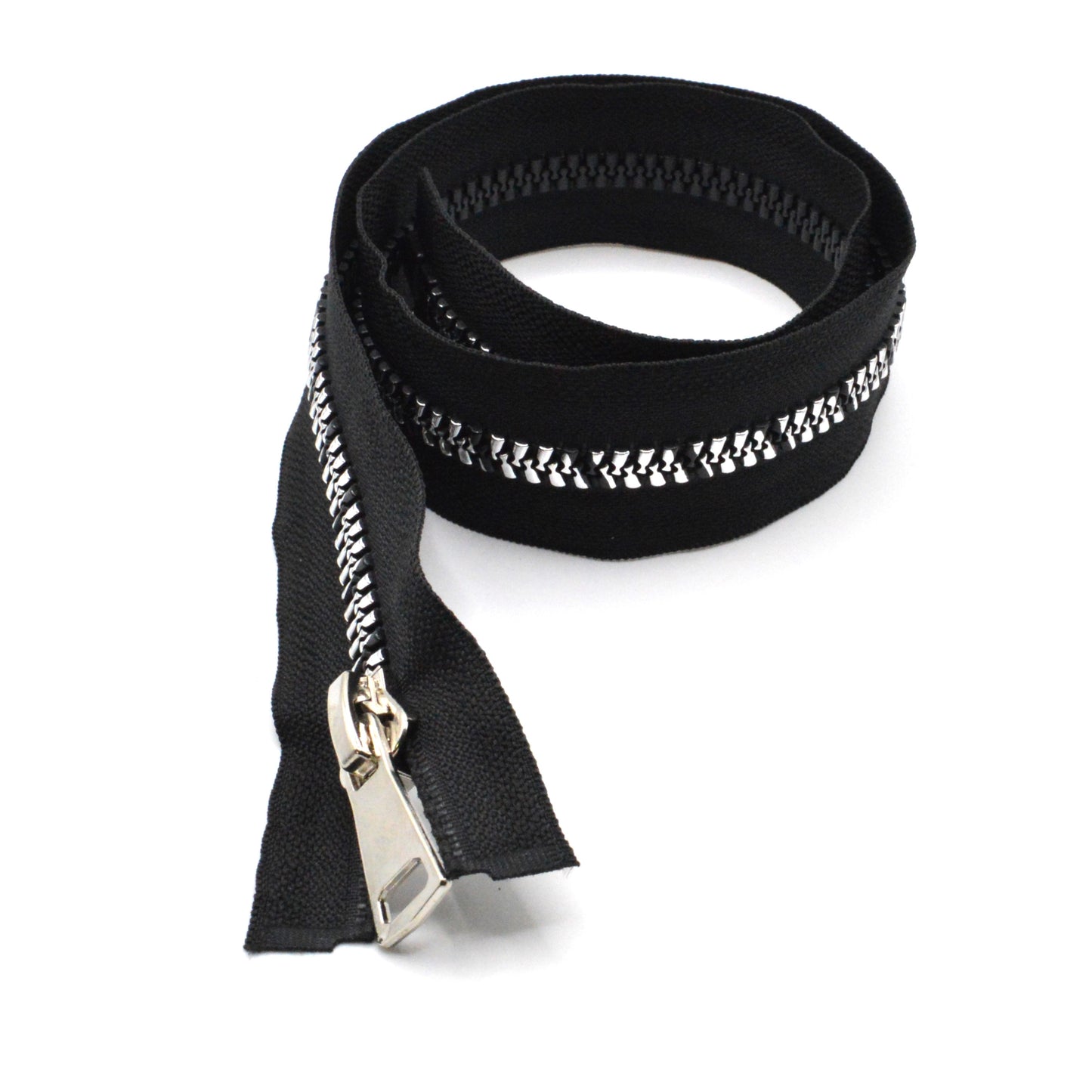Fermeture éclair décorative zip à glissière séparable injectée 70cm (maille 5 mm / N°5) - Argenté et Noir
