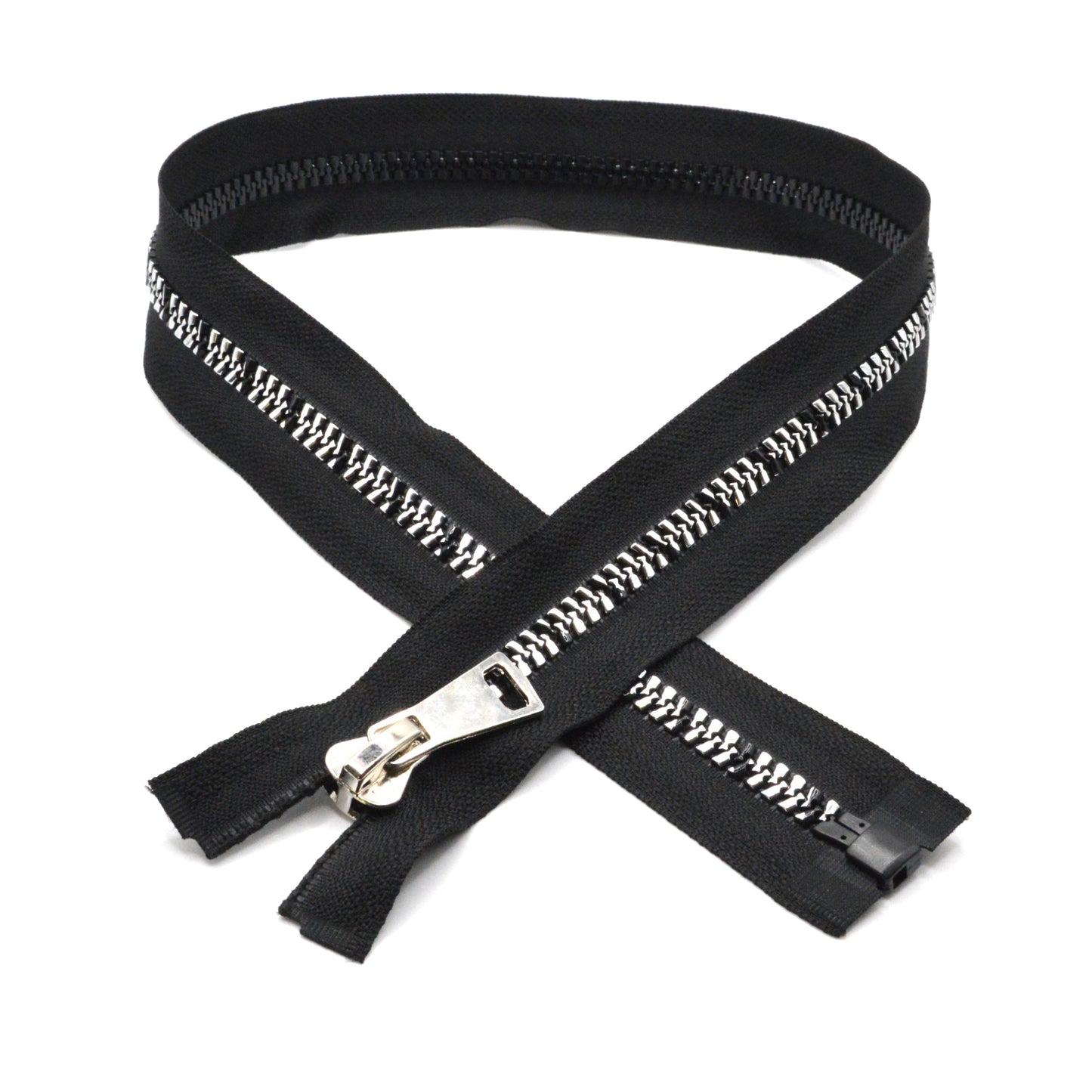 Fermeture éclair décorative zip à glissière séparable injectée 70cm (maille 5 mm / N°5) - Argenté et Noir