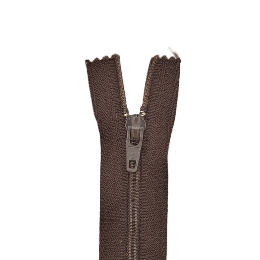 Fermeture éclair zip à glissière non séparable nylon 20 cm (maille 3 mm / N°3) – Marron